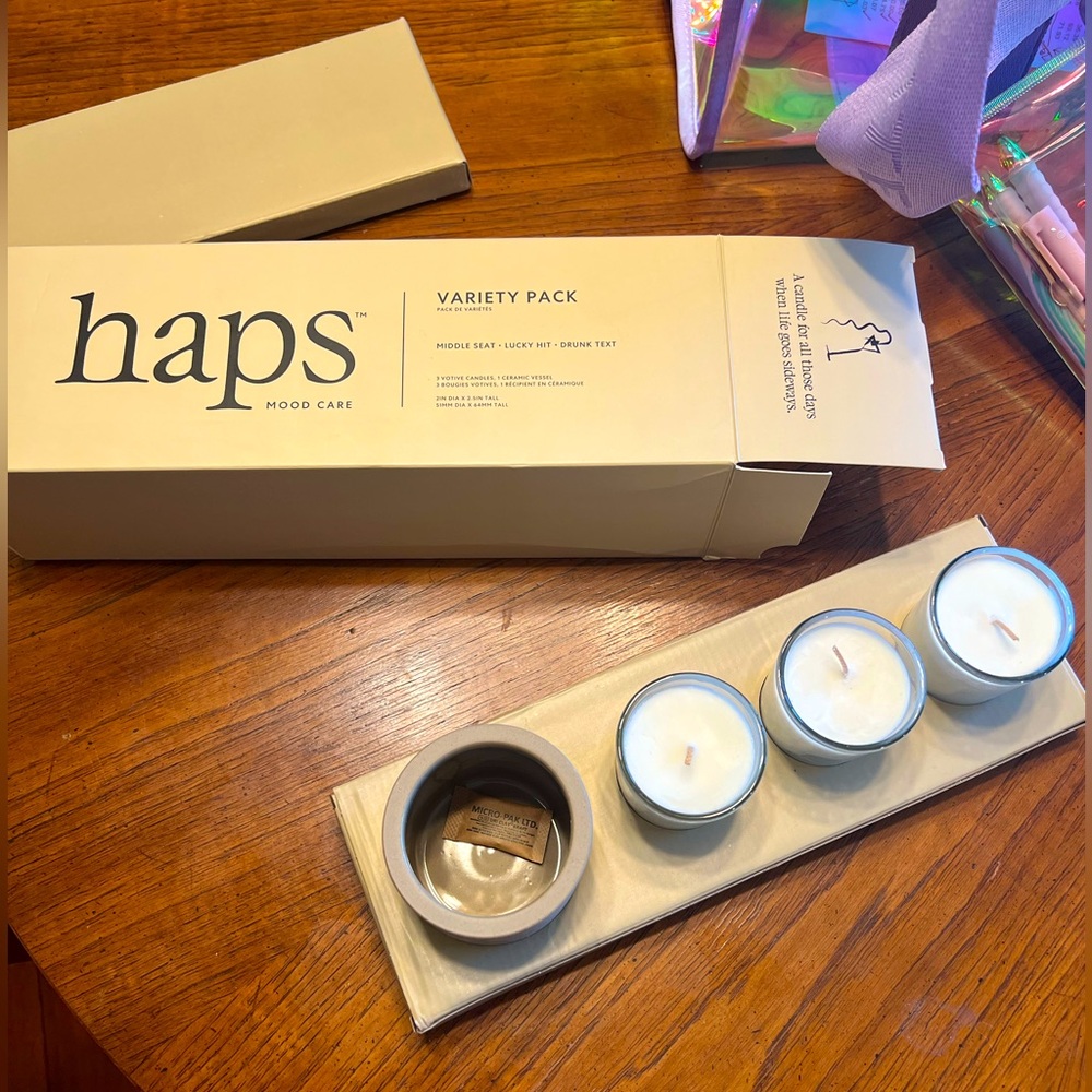haps Mood Care Cream trio Candle Set with stone votive brand new